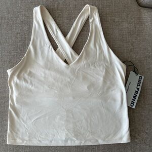 Girlfriend Collective Cream Longline Tank Top Criss Cross Racerback Built in Bra